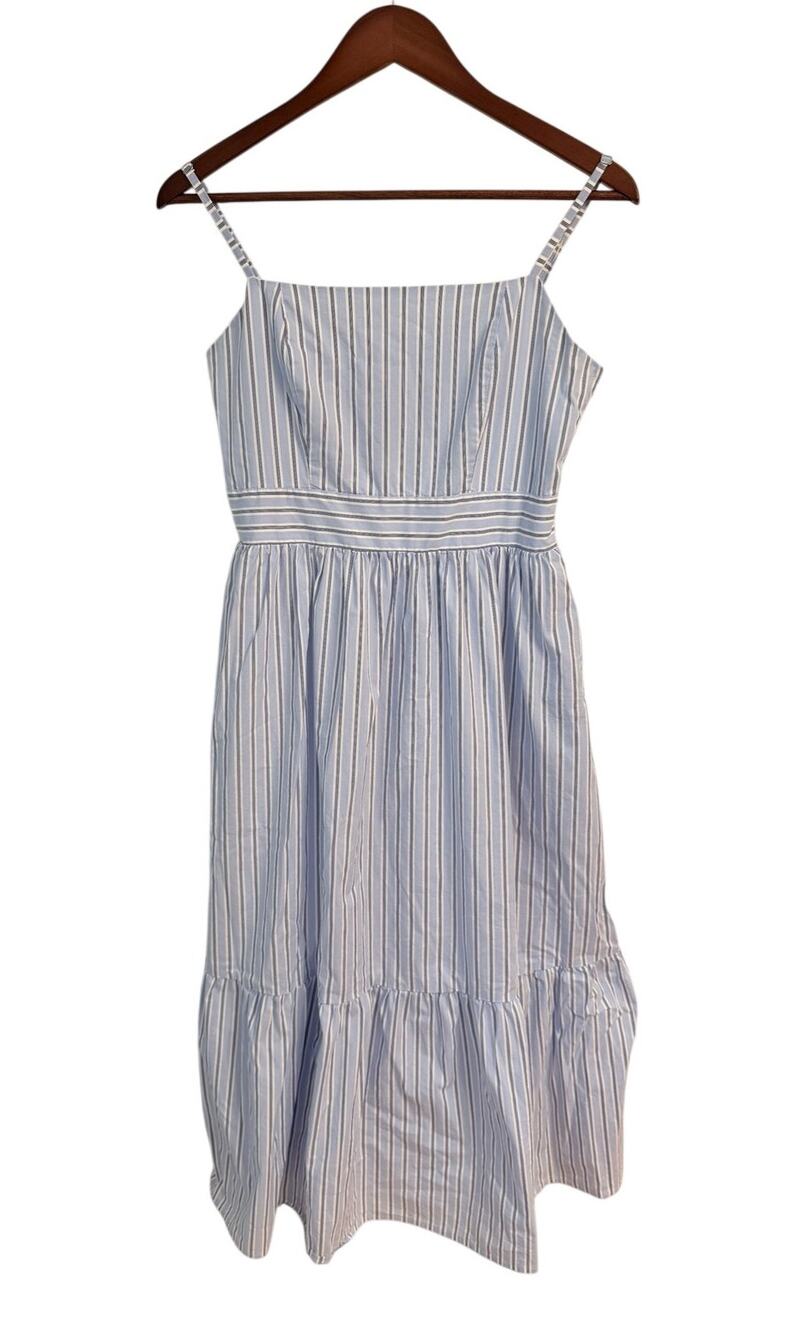 TCEC Blue and White Striped Tiered Midi Dress
